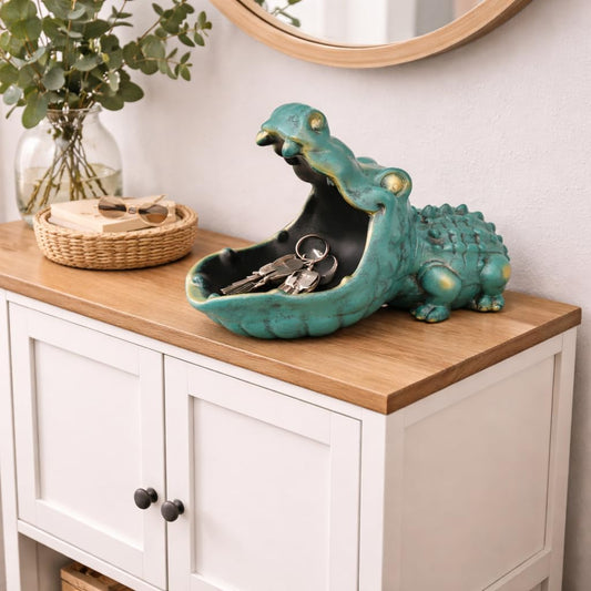Alligator Statue Key Bowl, Resin Animal Decorative Tray for Home Decor | Alligator Decor Entryway Key Holder Jewelry Holder Candy Dish Desk Organizer Accessory Storage Office Decor Housewarming Gift