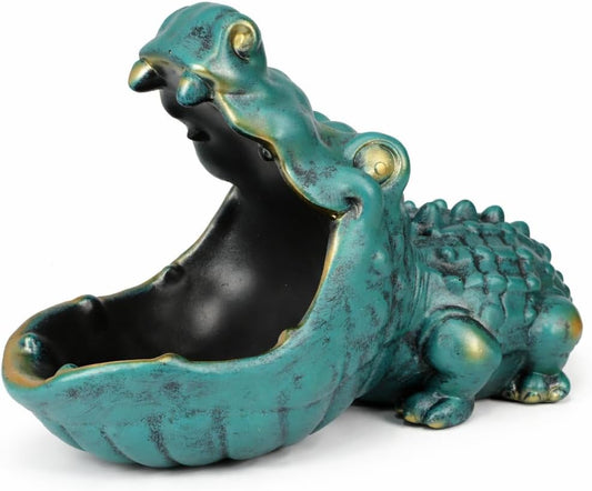 Alligator Statue Key Bowl, Resin Animal Decorative Tray for Home Decor | Alligator Decor Entryway Key Holder Jewelry Holder Candy Dish Desk Organizer Accessory Storage Office Decor Housewarming Gift